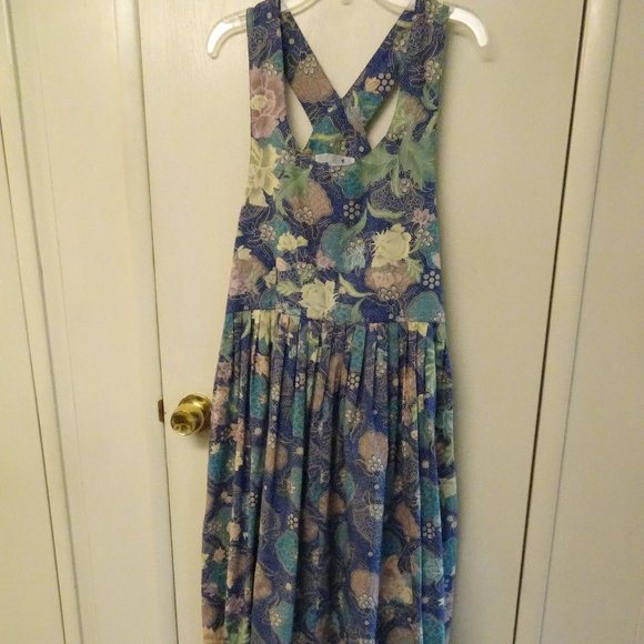 Tibetan Trader Floral Blues Cotton maxi pocket dress s - Picture 4 of 12